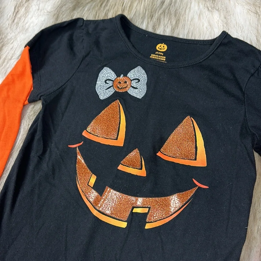 Girls Halloween Shirt Lot Size 5/6 Skeleton Pumpkin Long Sleeve Tops